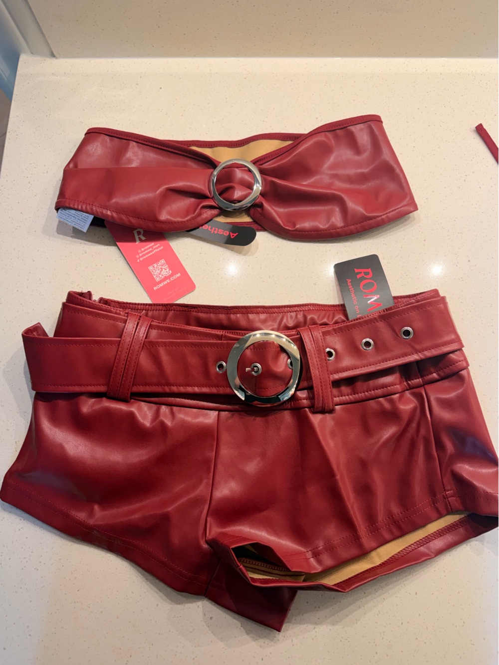 ROMWE Red Faux Bottoms and Bra top with Cover aswell